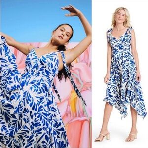 Alexis x Target Blue Botanical Tie Strap Asymmetrical Hem Dress Sz M Flowy